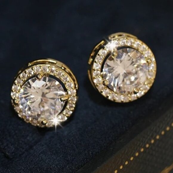 Fashion Jewelry Jewelry - 🆕 2.50 Carat Halo Diamond Earring Studs, 18K Yellow Gold Hypoallergenic 🆕